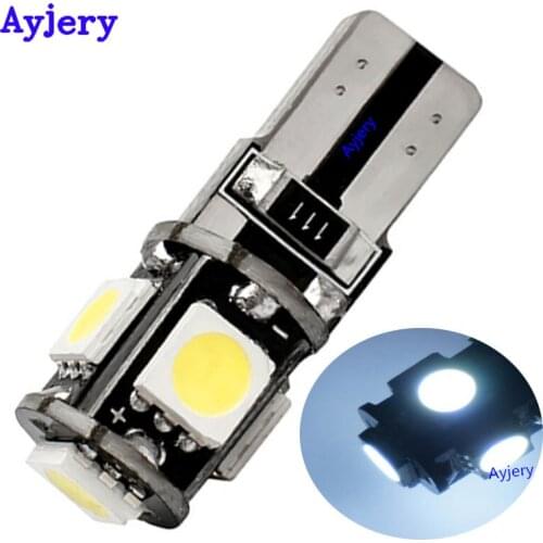 AYJERY 500pcs 12V T10 5 SMD 5050 LED Canbus Error Free Car Light W5W 194 5SMD Auto Wedge Tail Side Bulb Reading Lamp White