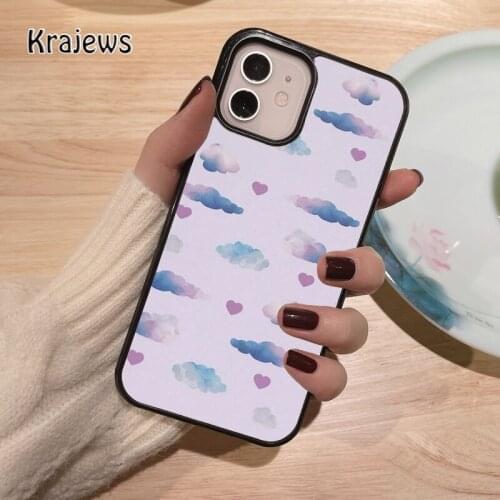 Krajews Purple Heart and clouds coque Phone Case for iPhone 12 mini 5 6S 7 8 PLUS X XS XR 11 PRO MAX SE 2020 Cover Funda Shell