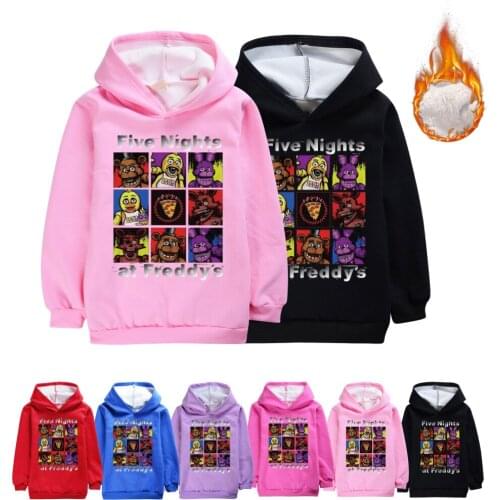 Kids FNAF Velvet Sweatshirts Hoodies Winter Teenager Thick Cotton Fashion Outwear Boy Girl Warm Cartoon Printd Pullover Clothes