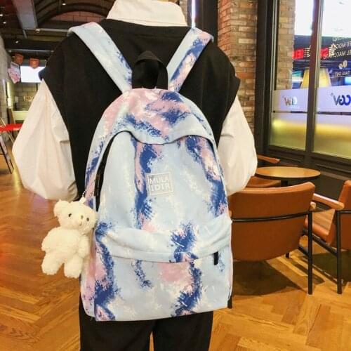 Spring and summer new style inkjet tie-dye college style small fresh gradient color backpack female student schoolbag