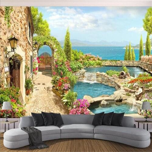 Home Improvement 3D Mediterranean Town Garden Landscape Photo Wallpapers for Living Room Bedroom Walls 3D Wall Papers Home Decor