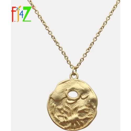F.J4Z Hot Coins Necklaces Vintage Matted Gold Color Round Constellation 12 Horoscope Pendants Necklaces Jewelry For Men Women