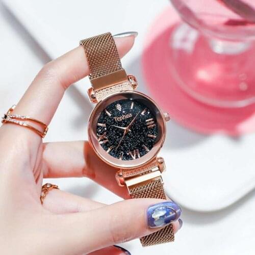 Hot Sale Rose Gold Women Watch Stainleel Steel Magnet Band Starry Sky Ladies Clock Waterproof Female Wristwatch Relogio Feminino