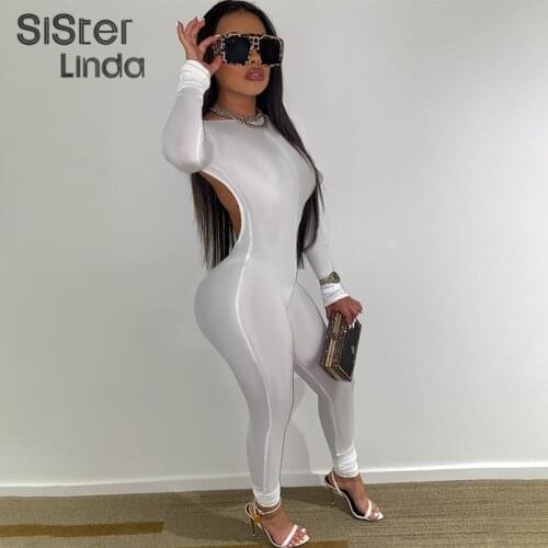 Sisterlinda Ribbed Knitted Sexy Backless Skinny Jumpsuit Women Casual Street Party Clubwwear Workout Rompers Female Overalls2021