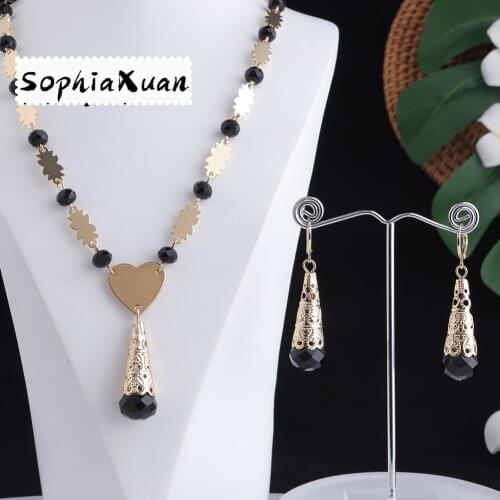 SophiaXuan Hawaiian Fashion Jewelry Set Woman Multicolor Crystal Earing and Necklace Wholesale for Women Gifts 2021 New Style