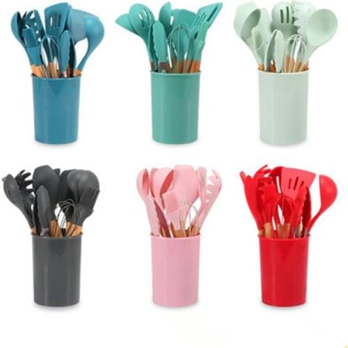 Kitchen Silicone Cooking Utensil Set Non-stick Spatula Wooden Handle Heat Resistant Silicone Baking Cooking Utensil Kitchen Tool