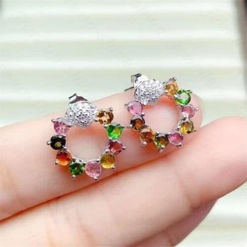 Natural tourmaline earrings 925 silver ladies earrings candy color fresh and lovely gift for girls