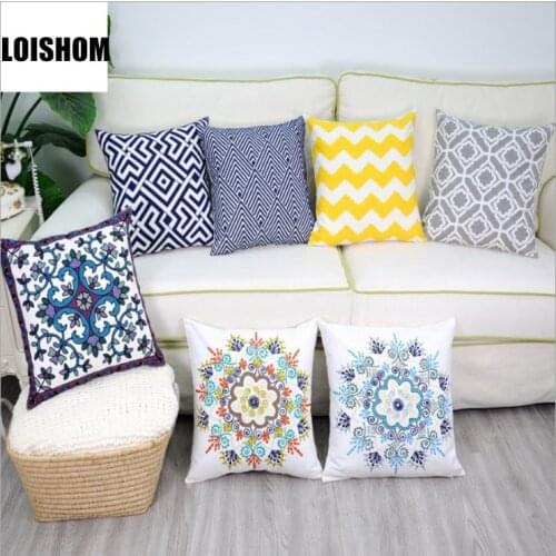 Home Decor Embroidery Geometric Pillow Cover Grey Blue Yellow Abstract Cushion Cover Decorative Pillow Case Pillow Sham 45x45cm