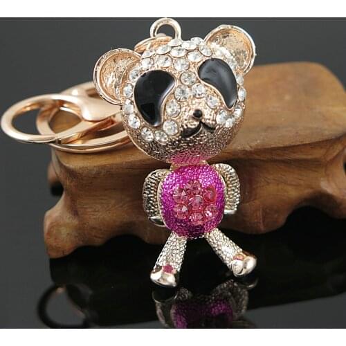 New bear metal keychain women fashion crystal cute bear pendant keychain bag charm car key ring gift jewelry