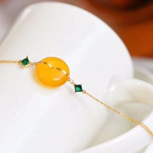 Designer original new natural Hetian jade yellow beeswax bracelet fashionable and elegant exquisite ladies jewelry