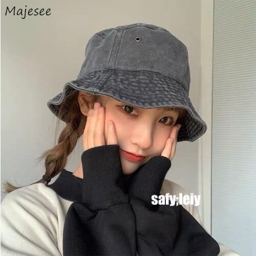 Bucket Hats Women Soft Denim Cotton Solid Decorate Sun Shade Korean Version Boyfriend Vintage Casual Female Trip Fashion Caps