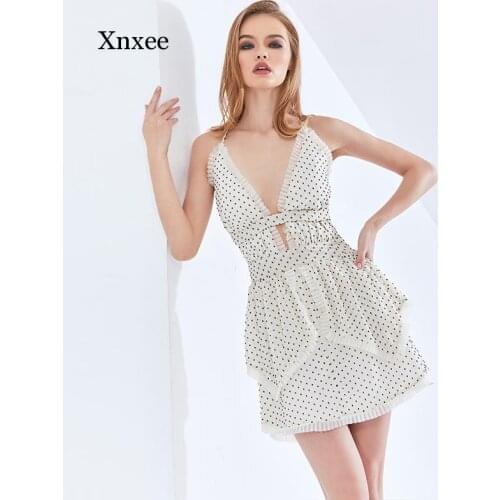 Sexy Polka Dot Ruffled Hollow Spaghetti Straps Dress Women a Liine High Waist Party Dresses Fashion Female Fashion Clothing 2021