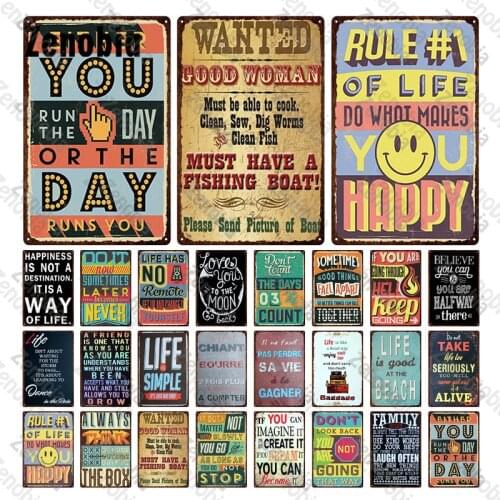 Warning Sign Metal Rules of Life Tin Sign Metal Posters Happiness Is Not A Destination It Is A Way of Life Tin Plate Home Decor