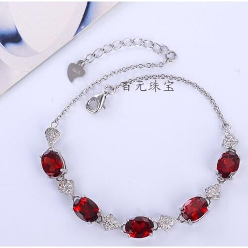 Selling natural pigeon ruby red garnet bracelet female 925 sterling silver plated with 18 k platinum quality goods