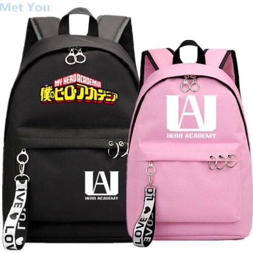 Anime My Hero Academia Backpack School Book Bags Man Mochila Travel Bag Laptop Ribbon Ring Circle Boy Girls Backpack Pink Black