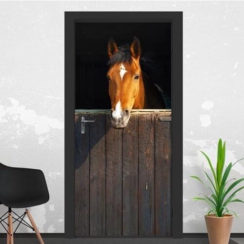 Self Adhesive Renew 3d Door Sticker Animal Horse Home Decoration Print Arts Waterproof Mural Wardrobe Renovation Decal Picture