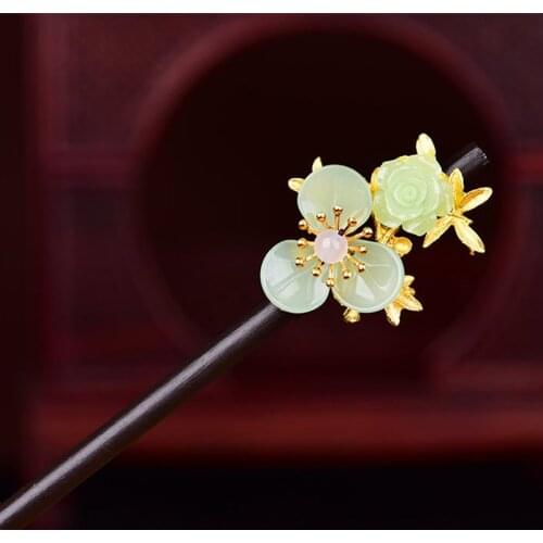Ancient Style Peach Blossom Hairpin Woman Hanfu Accessories Glazed Temperament Headdress Fashionable Simple Female Hairpins Gift