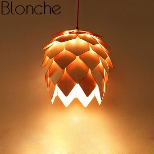 Blonche Modern Pendant Light Wooden Pine Cone Art Hanging Lamp Creative for Restaurant Living Room Kitchen Decor DIY Fixtures
