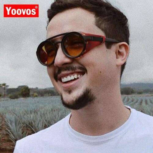 Yoovos 2021 Punk Sunglasses Men/Women Fashion Round Gothic Punk Sun Glasses Brand Design Retro Vintage Party Sunglass UV400