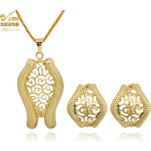 Luxury Woman Jewelry Gold Plated Designer Filled Necklaces Pendant Earring Sets For Dubai Wedding Bridal Custom Jewelery Gifts