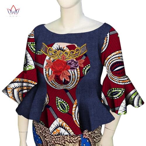 African Clothing Dashiki African Shirt for Women Bazin Riche Ankara Print Flare Sleeve Shirts Top Women Causal Party WY6638