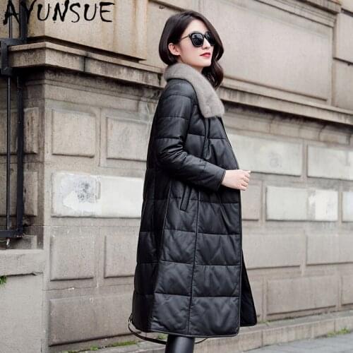 AYUNSUE Genuine Leather Jacket Women Autumn Winter Sheepskin Coat Female White Duck Down Jackets Mink Fur Collar Abrigo Mujer