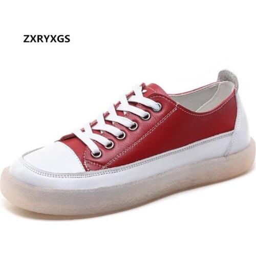 2020 New Spell Color Top Cowhide Full Genuine Leather Shoes Flat Shoes Soft Comfort Women Sneakers Shoes Fashion Casual Shoes