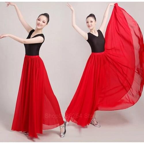Spanish Flamenco Dance Dress 9Colors Women Gypsy Big Swing Skirts 360 540 720 Degree Dancing Ballroom Chiffon Belly Vestidos