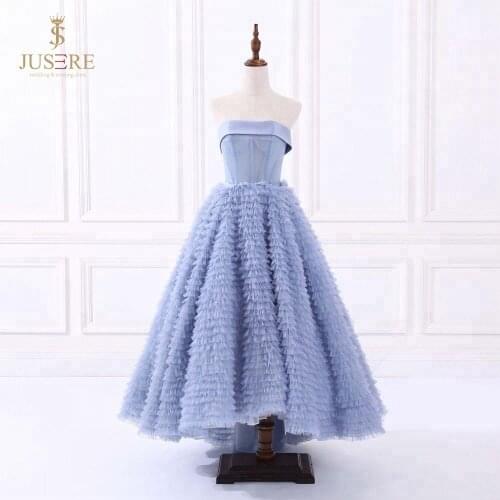 JUSERE Robe de soiree blue strapless Haute couture Party dress 2020 ruffle Formal Gowns Evening Dresses