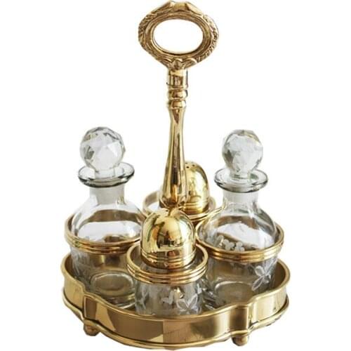 Handmade Gold Brass with Glass Four-Grid Seasoning Jar Seasoning Bottle High-End Luxury Restaurant glass bottle jars and lids