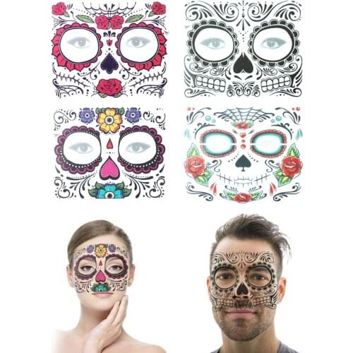 1PC Day of The Dead Skull Halloween Face Dress Up Temporary Tattoo Stickers Pop Waterproof Facial Decal Special Makeup Tools