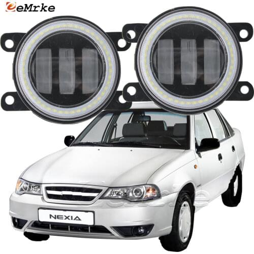 2X Led Angel Eye DRL for Daewoo Nexia 2008 2009 2010 2011 2012 2013 2014 2015 '16 LED Fog Lights Lamp Lens Daytime Running Light
