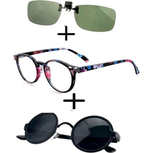 3Pcs!!! Round Luxury Retro New Trend Reading Glasses Men Women + Polarized Sunglasses Round Driving Fishing + Sunglasses Clip
