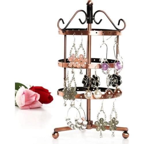 3 Tiers 72Holes Round Earrings Display Rack Metal Rotating Jewelry Stand Holder Simple Style Necklace Stand Holder Display Shelf
