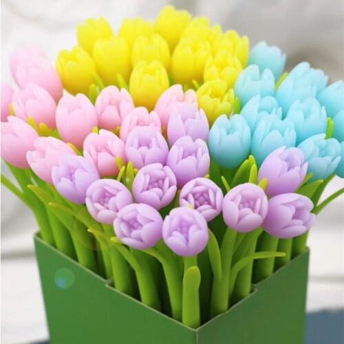 48PCS Cartoon Tulips Silica Gel Pen Cute Simulation Flowers Soft Swing Neutral Pen Kawaii School Supplies Stationery