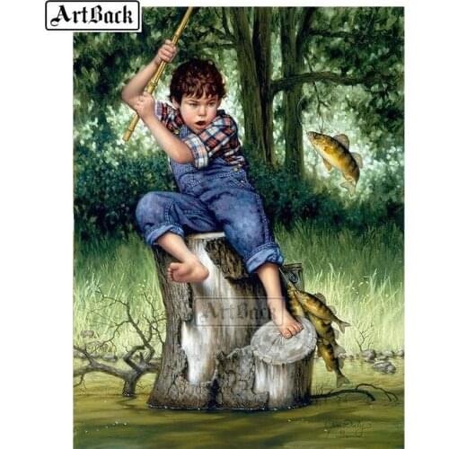 5d diy diamond painting kids fishing pictures square full of diamond embroidery rhinestones full round mosaic home decoration