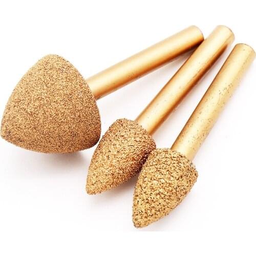 6mm shank brazed diamond bulllet grinding head jade peeled stone carving abravise tool 12~25mm