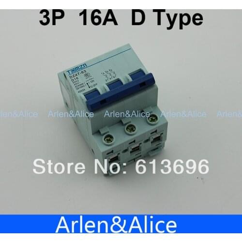 3P 16A D type 240V/415V Circuit breaker MCB 4 POLES