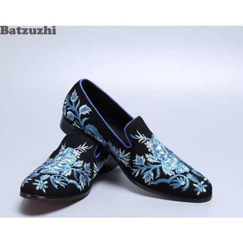 Batzuzhi Blue Leather Flats Erkek Ayakkabi Luxury Handmade Men Loafers Shoes Casual Leather Shoes Loafers, Big Size US6-12, EU46