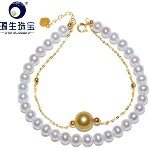 YS Real 18K Gold Au750 Gold Bracelet 4-8mm Natural Akoya Pearl & Freshwater Pearl Bracelet Fine Jewelry For Bridal