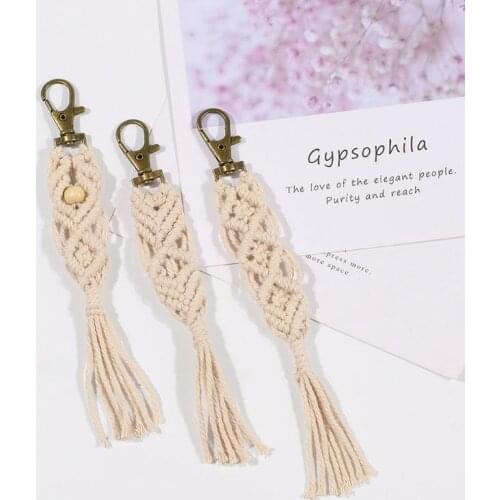 2021 New 3Pack Macrame Keychains Boho Macrame Bag Charms with Tassels Car Hanging Jewelry 2020 trend
