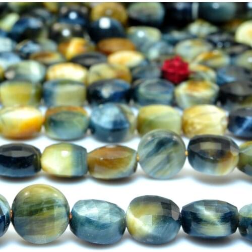 Natural Golden Blue Tigers Eye Faceted Coin Loose Beads Wholesale Gemstone Semi Precious Stone Bracelet Necklace Jewelry Making
