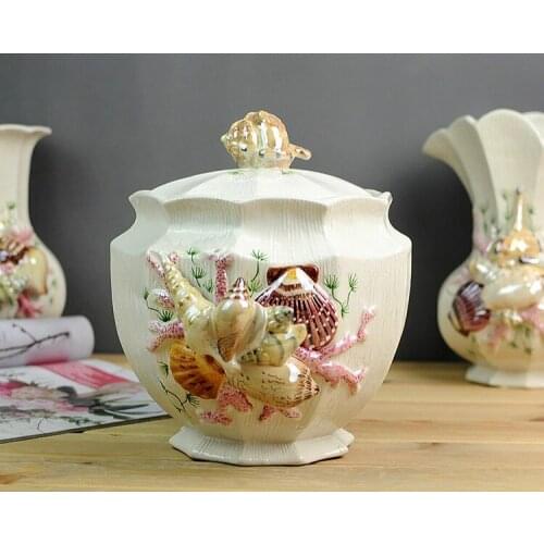 European Ceramic Embossed Shell Sugar Nuts Cans Table Ornament Home Decoration
