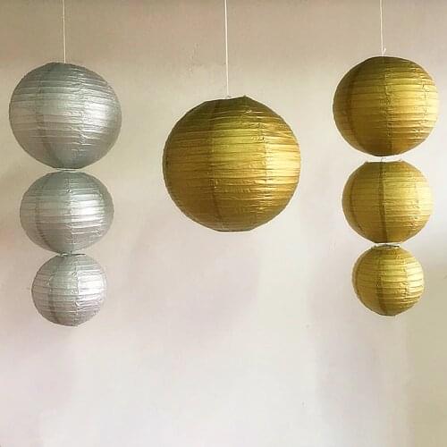 Hot Sale 10-40cm Gold/Silver China Paper Lantern Festival Supplies Birthday Wedding Party Decor Gift Craft DIY Lampion Lanterns