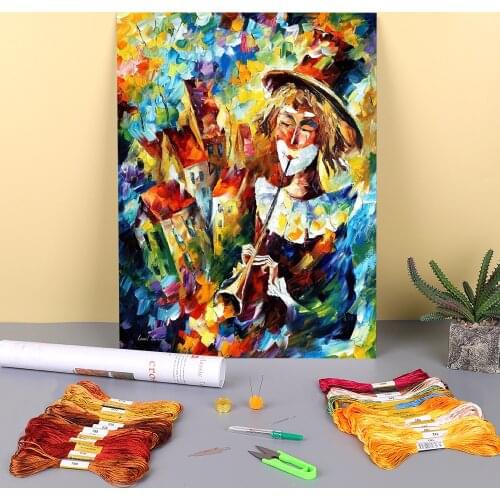 City Clown Printed 11CT Cross Stitch Complete Kit Embroidery DMC Threads Painting Sewing Handiwork Needlework Design Adults