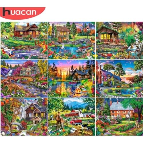 HUACAN Coloring By Number House Scenery Pictures By Number Garden Drawing On Canvas HandPainted Art Gift Kit DIY Decoration