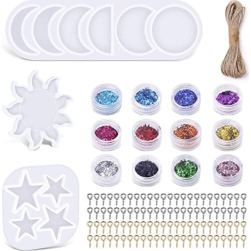 Imzay Moon Sun Star Resin Casting Mold Moon Phase Pendant Home Decor Crescent Moon Full Moon Epoxy Craft Mould DIY Making Tools