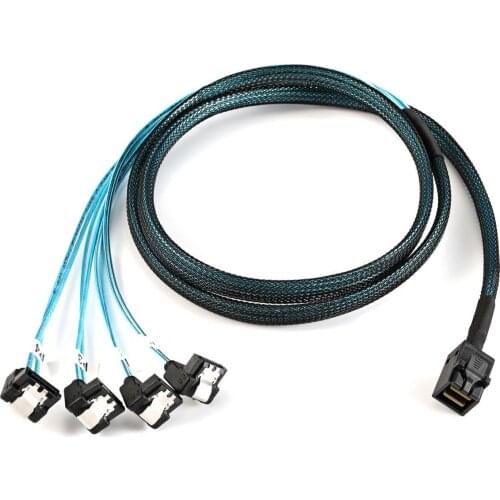 CY Internal Mini SAS SFF-8643 Host to Angled 4 SATA Target Hard Disk 6Gbps Data Server Raid Cable 1m