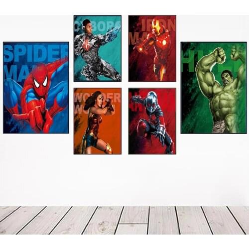 Canvas Painting Marvel Superhero Spider-Man Iron Man Black Panther Wonder Woman Print Poster Wall Art for Kids Room Decor Cuadro