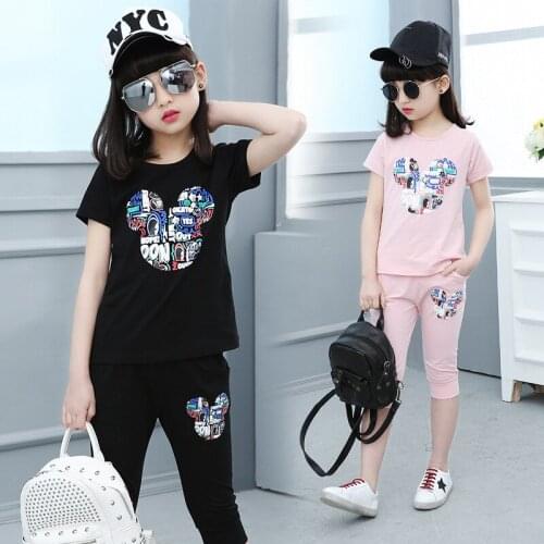Girls Clothing Sets casual Tracksuit Girl cartoon T-shirt+Shorts 2Pcs Kids Clothes Sets For 4-14 Years school style sport suits